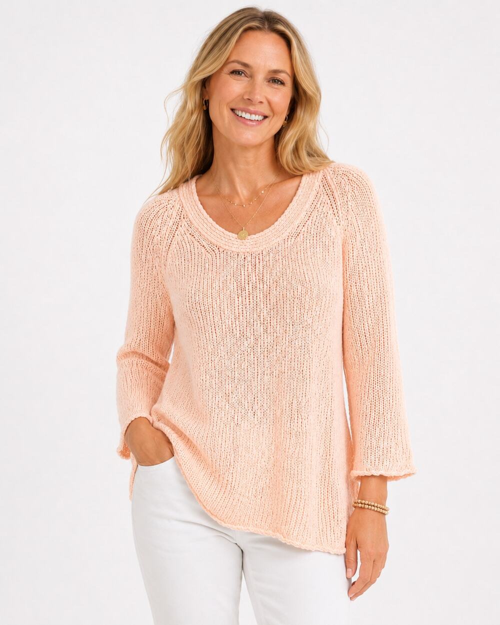 J. Jill Scoop Neck Sweater Peach Size L